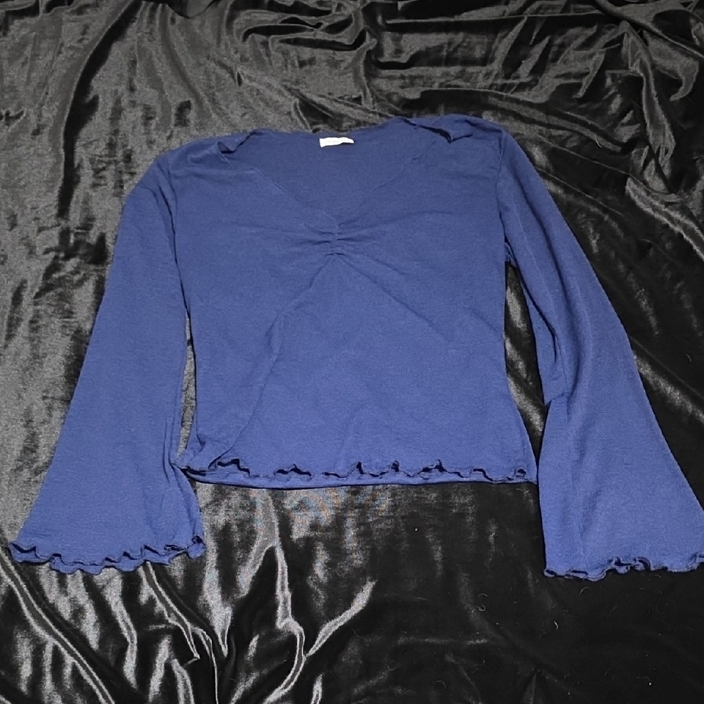Charlotte Russe Navy Blue Long Sleeve Sheer Top